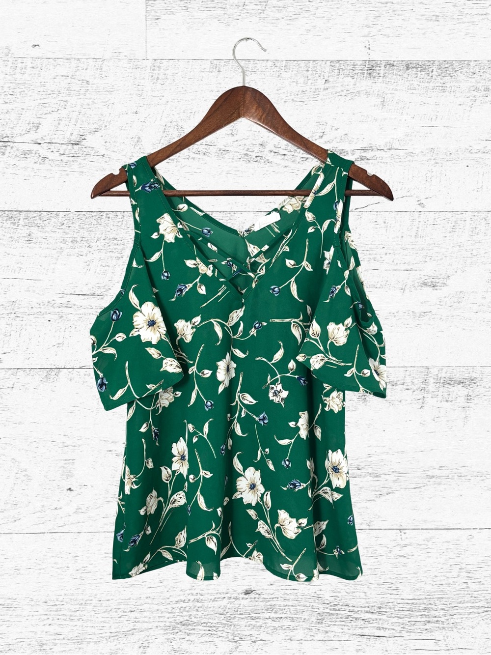 Sienna Sky Green Floral Cold-Shoulder Blouse